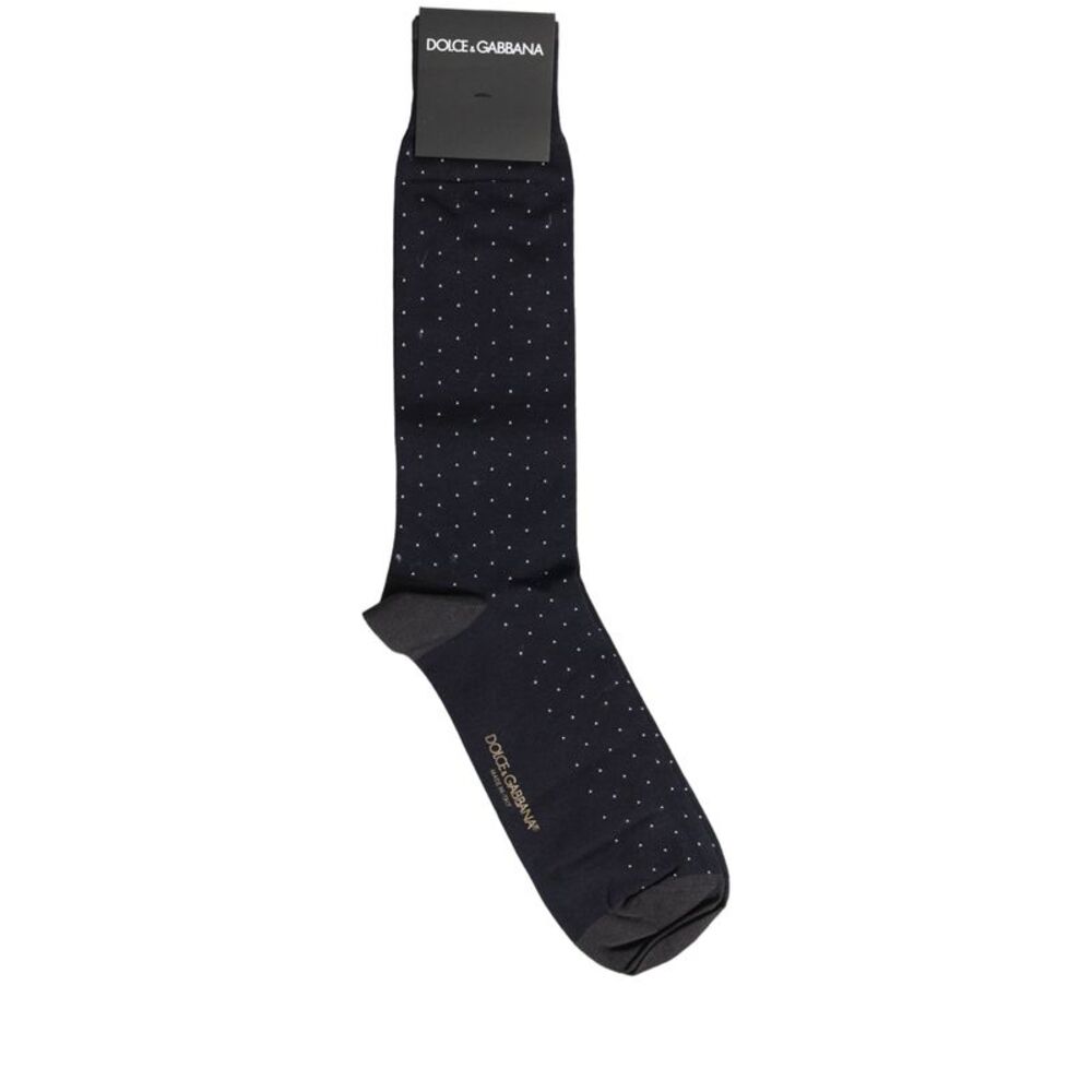 Dolce & Gabbana Men Black Cotton Polka Dot Mid Calf Accessory Men's Socks